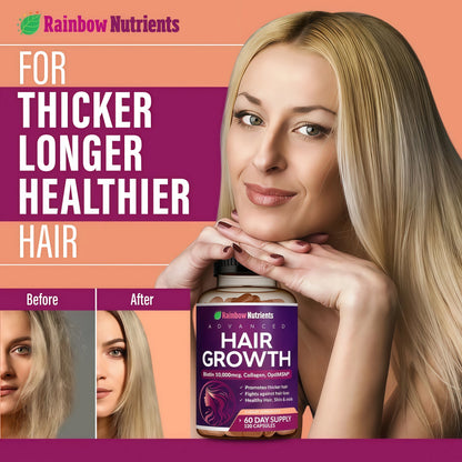 Hair Growth Vitamins for Women | Biotin 10,000mcg, Collagen, Patented OptiMSM®, goMCT®, Saw Palmetto | Naturally Regrow Stronger & Healthier Hair, Skin and Nails | Stops Hair Loss